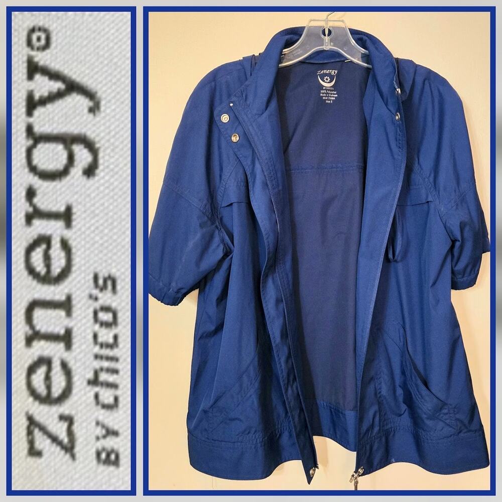 CHICOS Zenergy Hooded Jacket Full Zip Royal Cobalt Blue Women's Size 2 / L Large